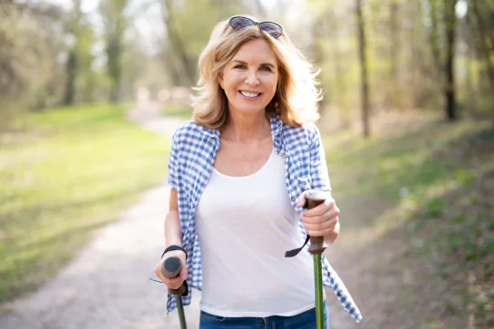 A middle-aged woman out walking