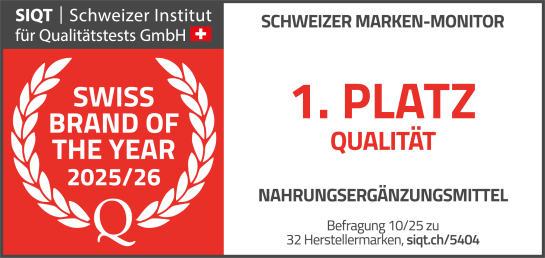 Label Swiss Brand of the year: Burgerstein Label Swiss Brand of the year: 1. Platz Nahrungsergänzungsmittel für Burgerstein Vitamine