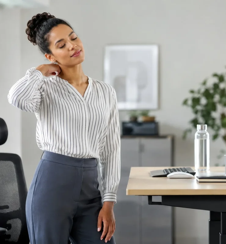 A woman doing a relaxation exercise as part of her daily routine – micronutrients, vitamins and minerals to help manage stress and promote wellbeing